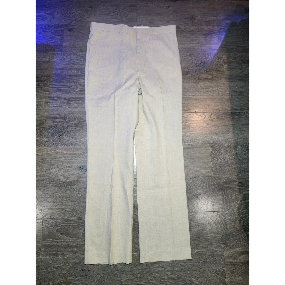 Vintage 80s David Rose Chelsea Men 36L Beige Linen Blend Dress Pants Trousers